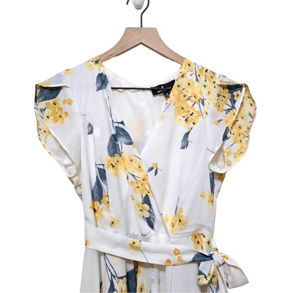 Lulus French Countryside White and Yellow Floral Print High-Low Dress S - Picture 7 of 13